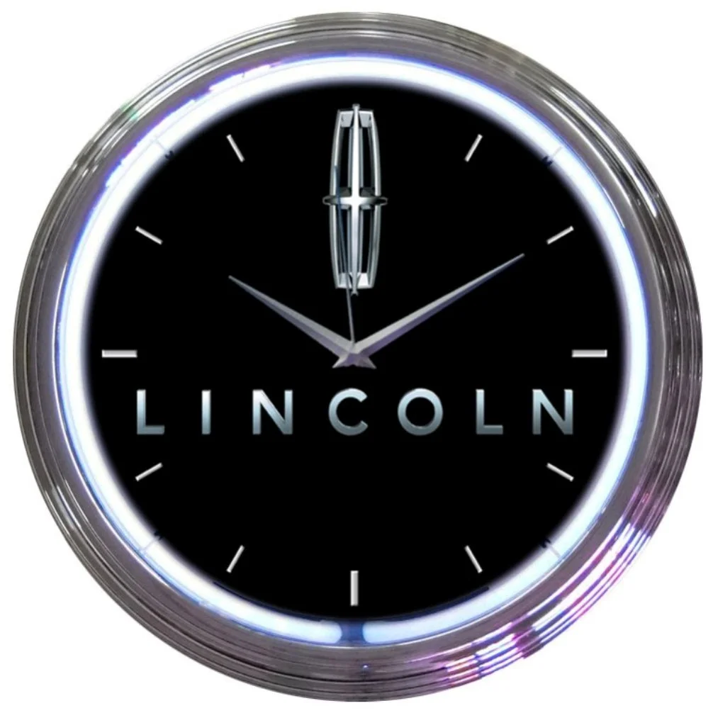 Ford Lincoln Neon Clock with chrome-finished rim and illuminated neon tube