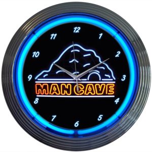 Mancave Neon Clock with chrome-finished rim and illuminated neon tube