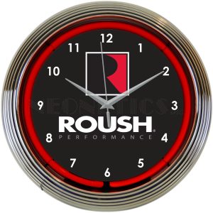 Roush Performance Neon Clock with chrome-finished rim and illuminated neon tube
