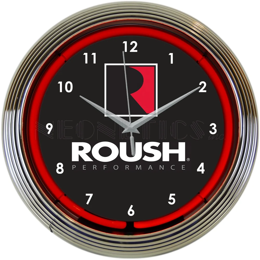 Roush Performance Neon Clock with chrome-finished rim and illuminated neon tube