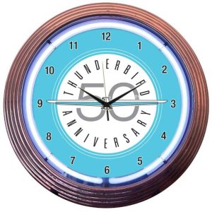 Ford Thunderbird Neon Clock with chrome-finished rim and illuminated neon tube