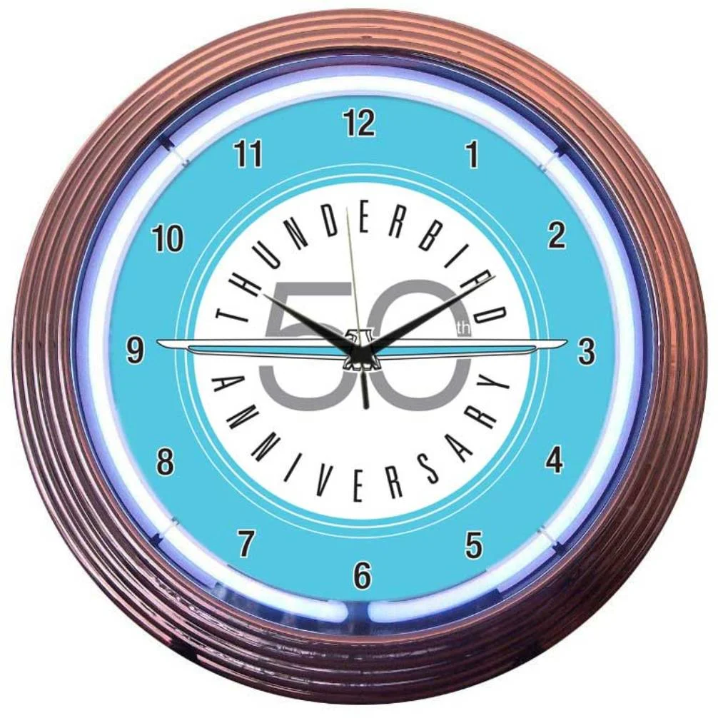 Ford Thunderbird Neon Clock with chrome-finished rim and illuminated neon tube