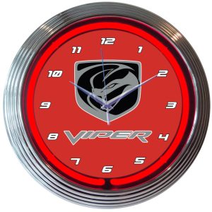 Viper Neon Clock with chrome-finished rim and illuminated neon tube