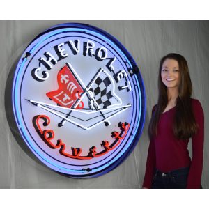 Corvette Flags 36 Inch Neon Sign In Metal Can illuminated neon display