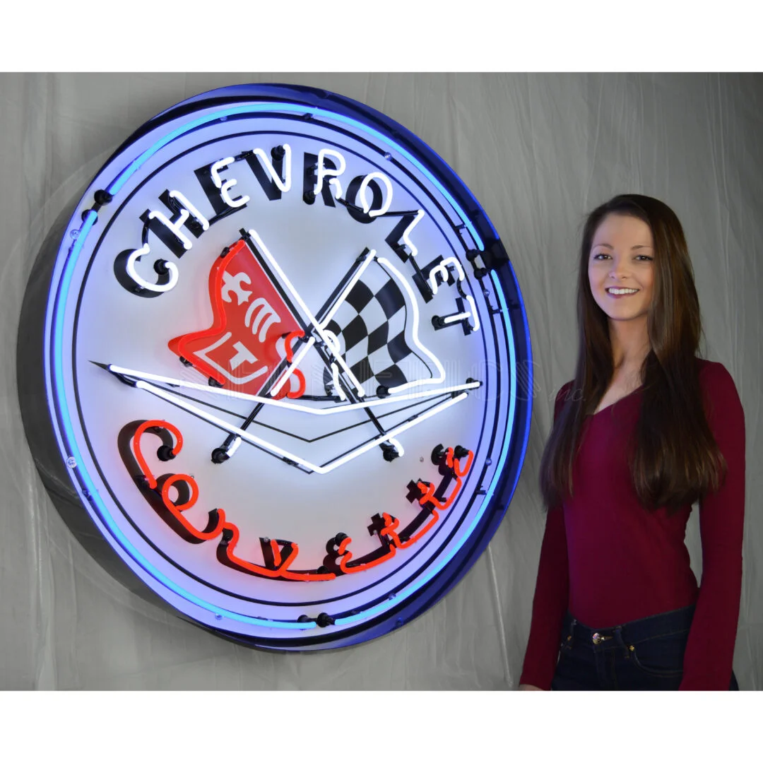Corvette Flags 36 Inch Neon Sign In Metal Can illuminated neon display