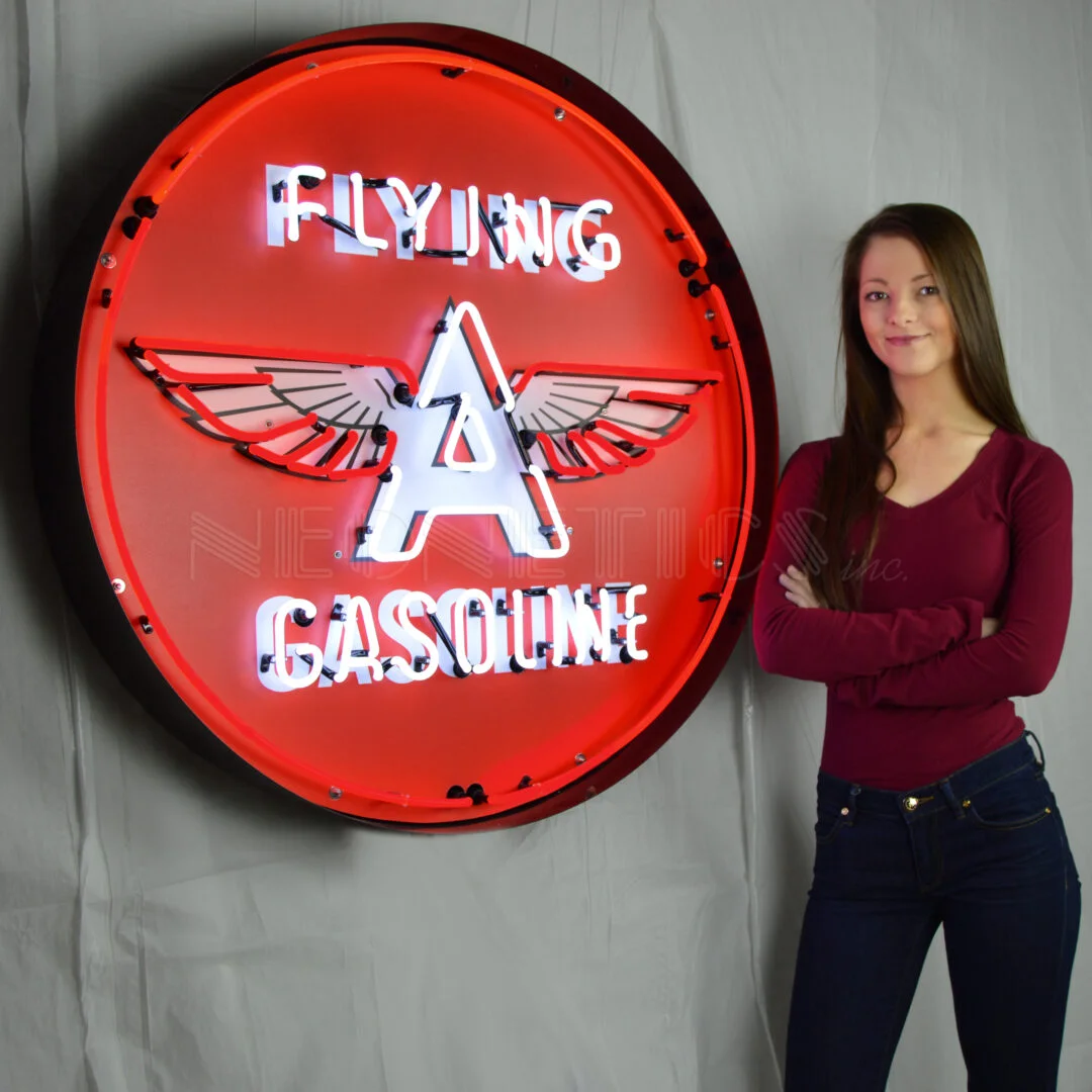 Flying A Gasoline 36 Inch Neon Sign In Metal Can illuminated neon display