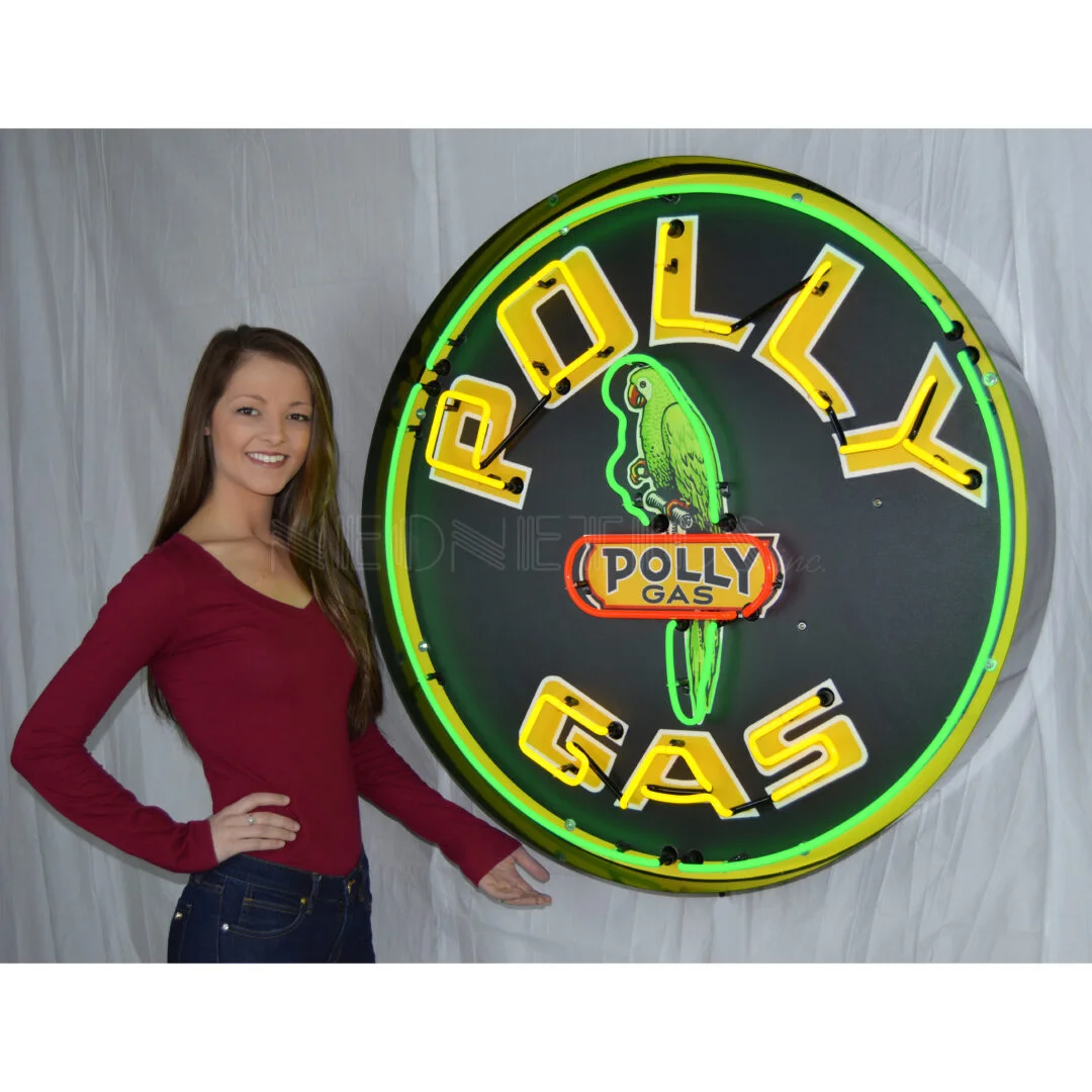 Polly Gasoline Round 36″ Neon Sign In Metal Can illuminated neon display