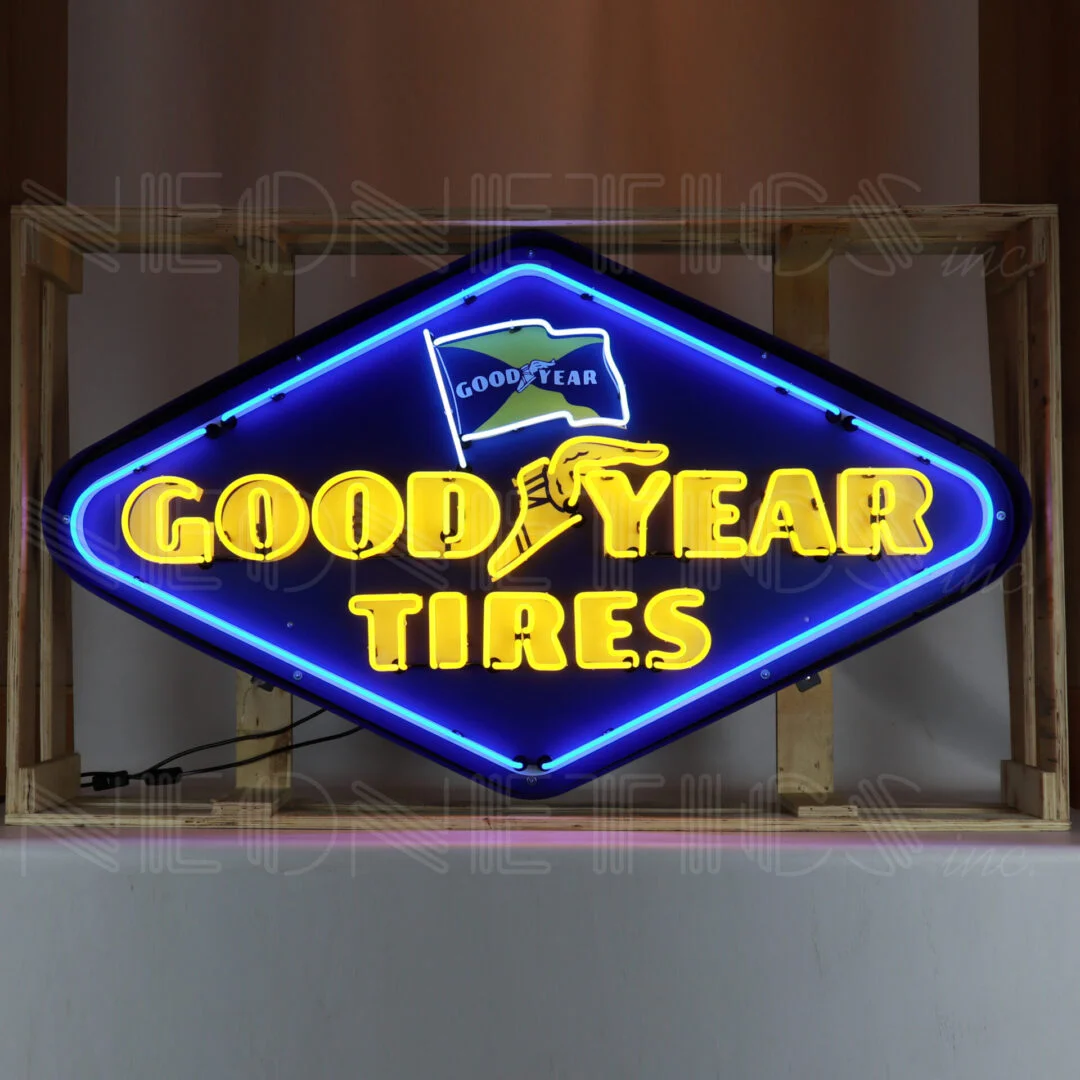 Goodyear Tires Diamond Neon Sign In Shaped Steel Can illuminated neon display