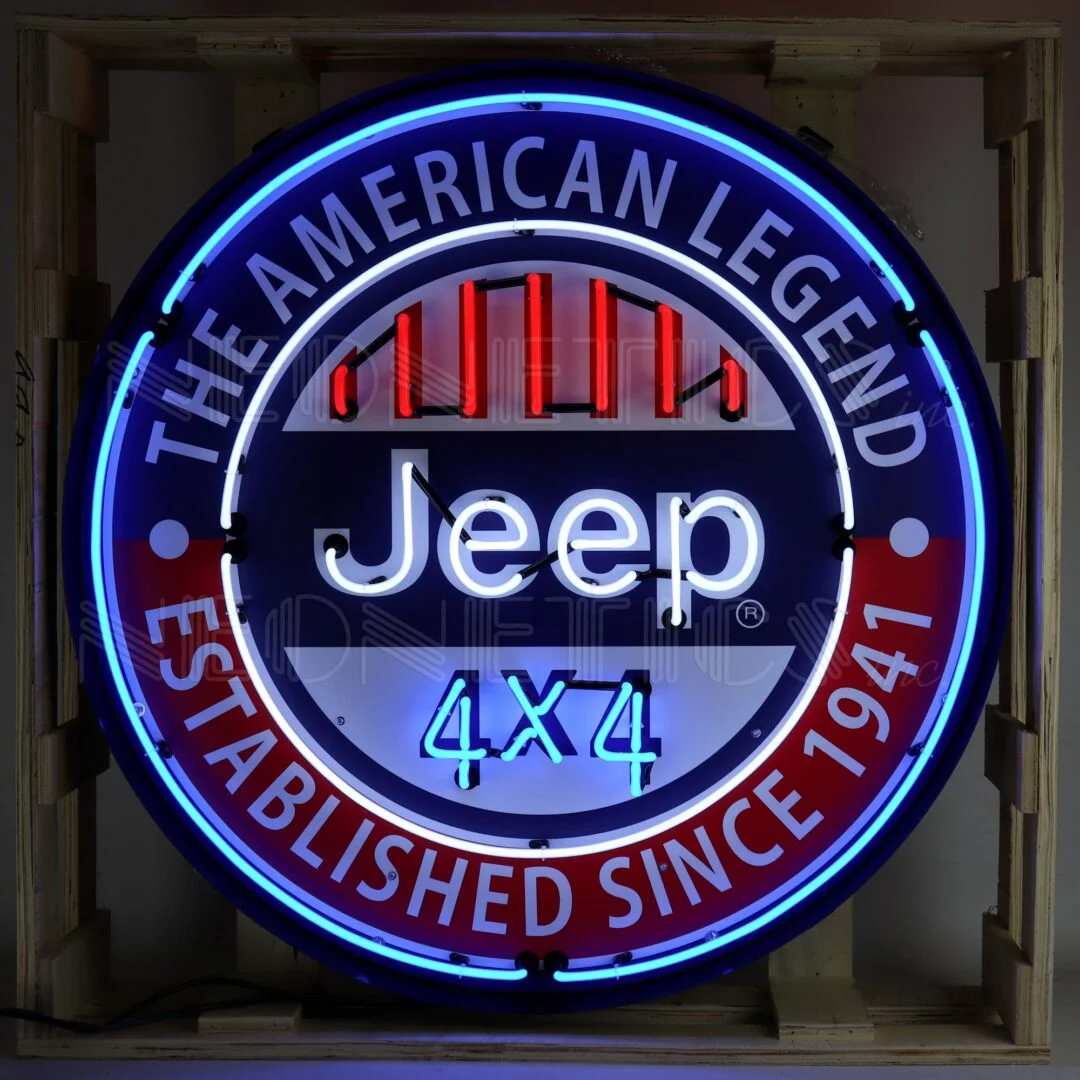 Jeep Round Neon Sign In 36″ Steel Can illuminated neon display