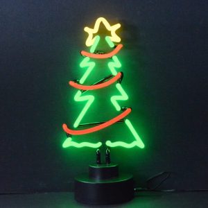 Glowing Christmas tree with garland neon sculpture and star