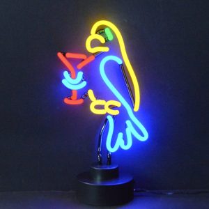 Parrot margarita neon sculpture glowing in multiple colors