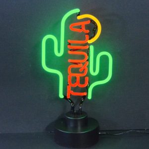 Tequila cactus neon sculpture with red TEQUILA lettering