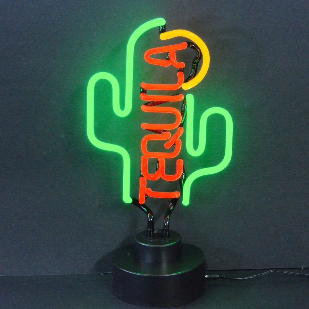 Tequila cactus neon sculpture with red TEQUILA lettering
